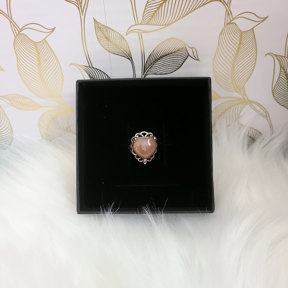 Sterling Silver S925 Heart Moonstone Ring-Adjustable Band